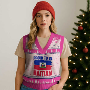 Proud To Be Haitian V-Neck Knit Sweater Vest Haiti Flag Heritage Pride TS02 Hot Pink Print Your Wear