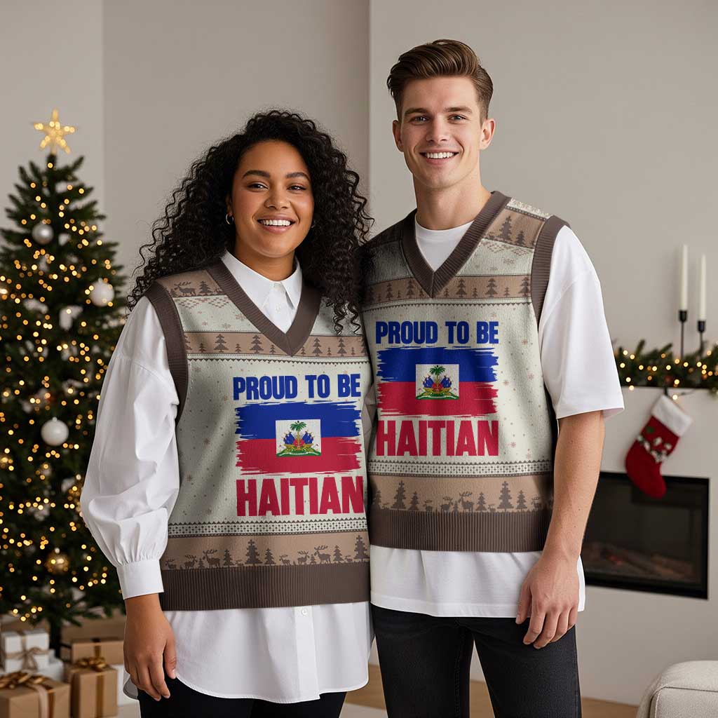 Proud To Be Haitian V-Neck Knit Sweater Vest Haiti Flag Heritage Pride TS02 Mocha Mousse Print Your Wear