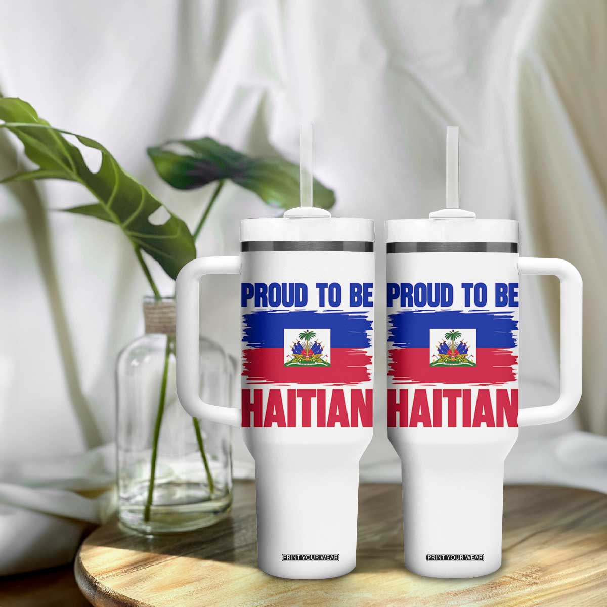Proud To Be Haitian Tumbler With Handle Haiti Flag Heritage Pride TS02 Print Your Wear