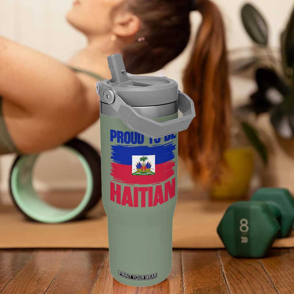 Proud To Be Haitian Flip Straw Tumbler Haiti Flag Heritage Pride TS02 One Size: 30 oz Moss Green Print Your Wear