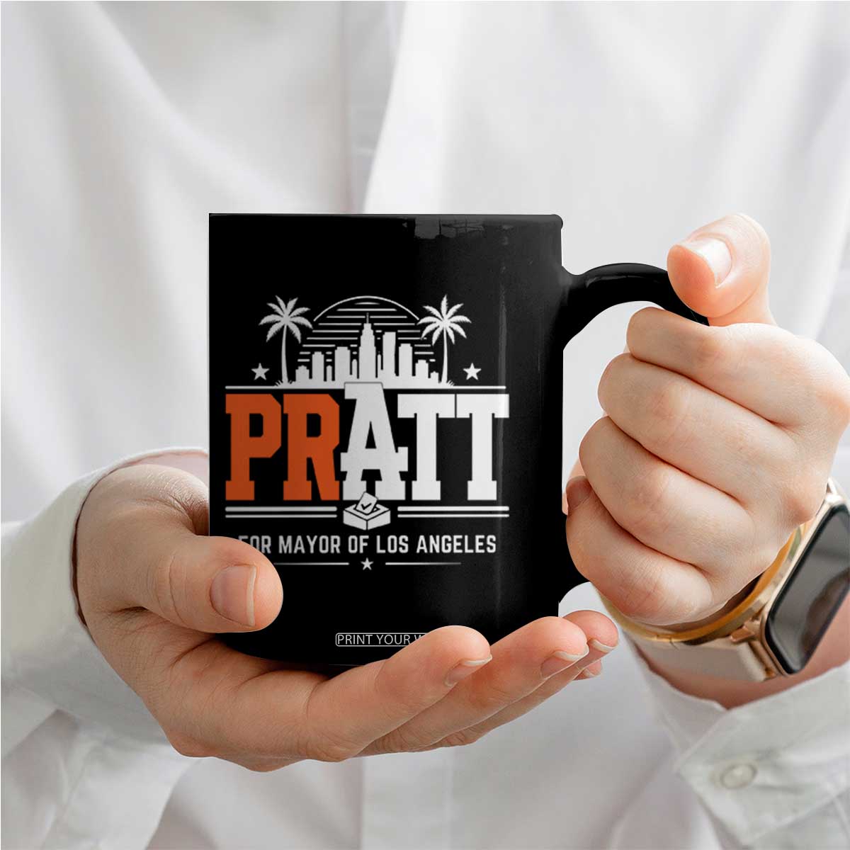 Pratt for Mayor of Los Angeles Retro Skyline Graphic Coffee Mug Support Local Leadership LA City California Pride TS02 Print Your Wear