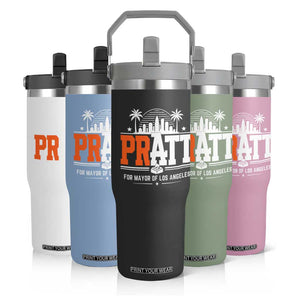 Pratt for Mayor of Los Angeles Retro Skyline Graphic Flip Straw Tumbler Support Local Leadership LA City California Pride TS02 Print Your Wear