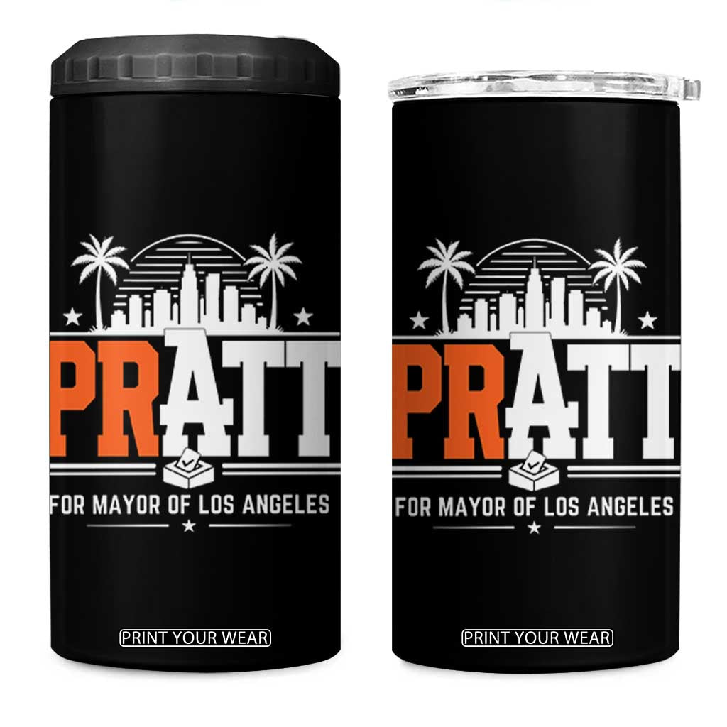 Pratt for Mayor of Los Angeles Retro Skyline Graphic 4 in 1 Can Cooler Tumbler Support Local Leadership LA City California Pride TS02 One Size: 16 oz Black Print Your Wear