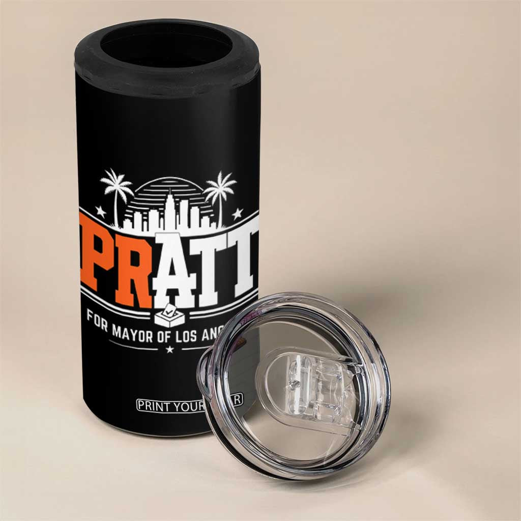 Pratt for Mayor of Los Angeles Retro Skyline Graphic 4 in 1 Can Cooler Tumbler Support Local Leadership LA City California Pride TS02 Print Your Wear