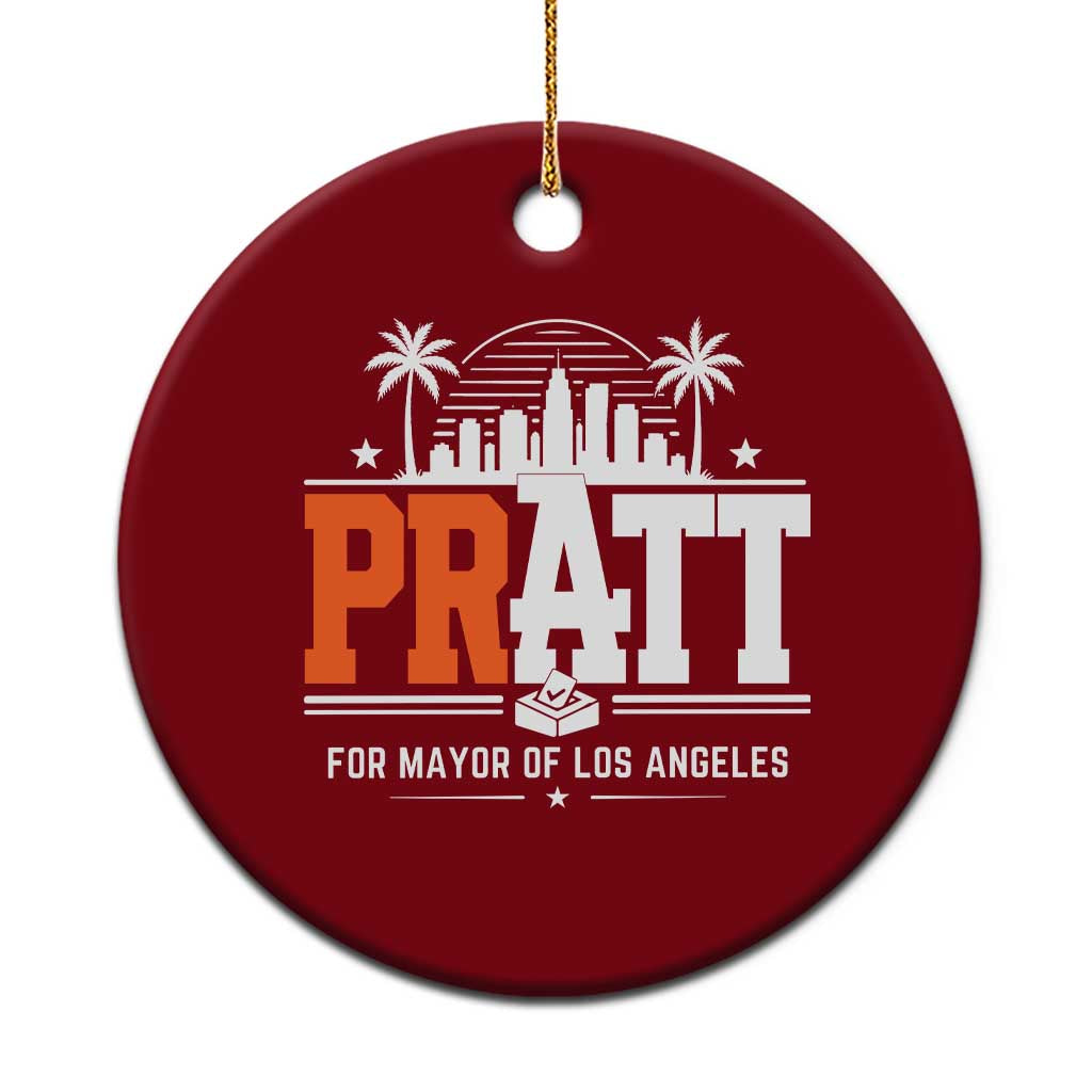 Pratt for Mayor of Los Angeles Retro Skyline Graphic Ceramic Ornament Support Local Leadership LA City California Pride TS02 1pc Red Print Your Wear
