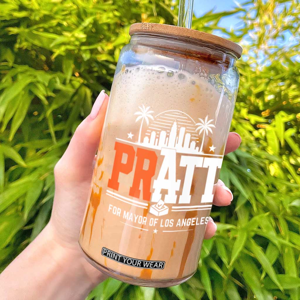 Pratt for Mayor of Los Angeles Retro Skyline Graphic Glass Can Support Local Leadership LA City California Pride TS02 Black Print Your Wear