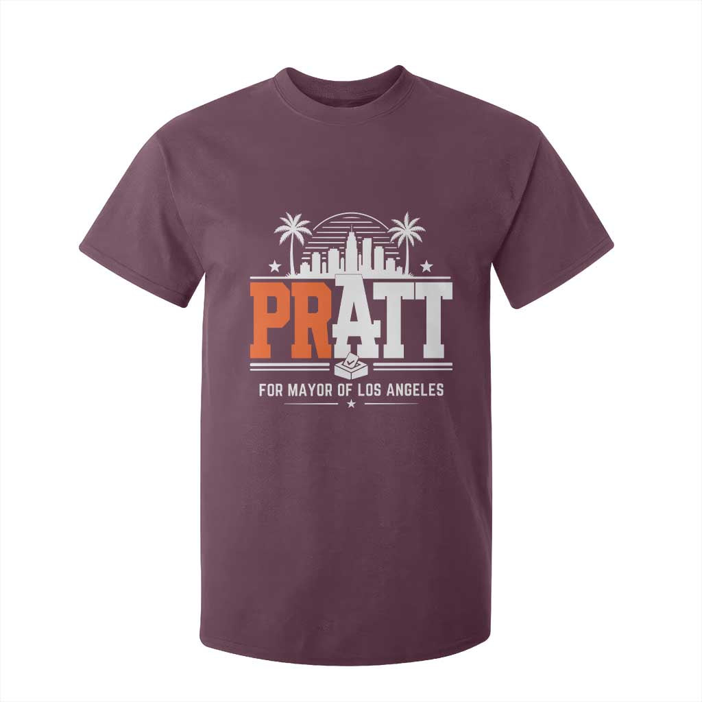 Pratt for Mayor of Los Angeles Retro Skyline Graphic T Shirt For Kid Support Local Leadership LA City California Pride TS02 Maroon Print Your Wear