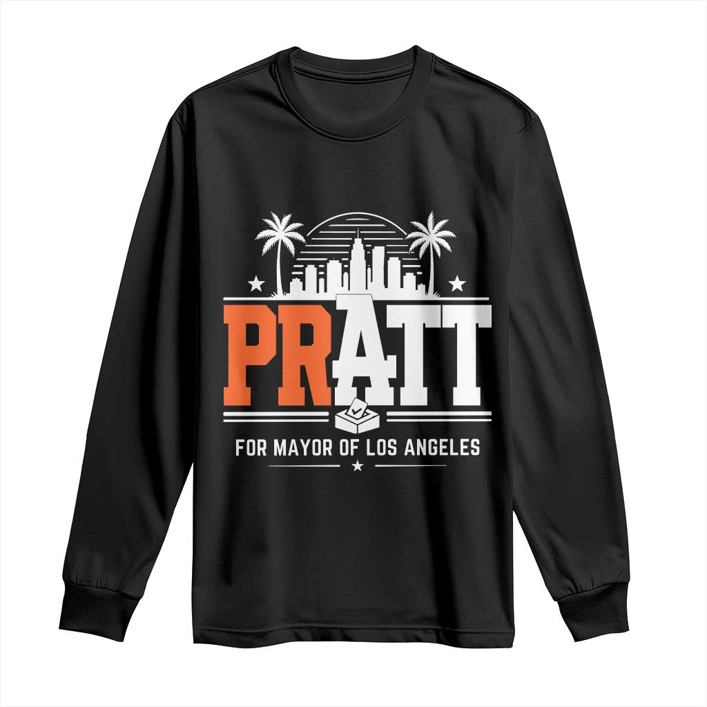 Pratt for Mayor of Los Angeles Retro Skyline Graphic Long Sleeve Shirt Support Local Leadership LA City California Pride TS02 Black Print Your Wear