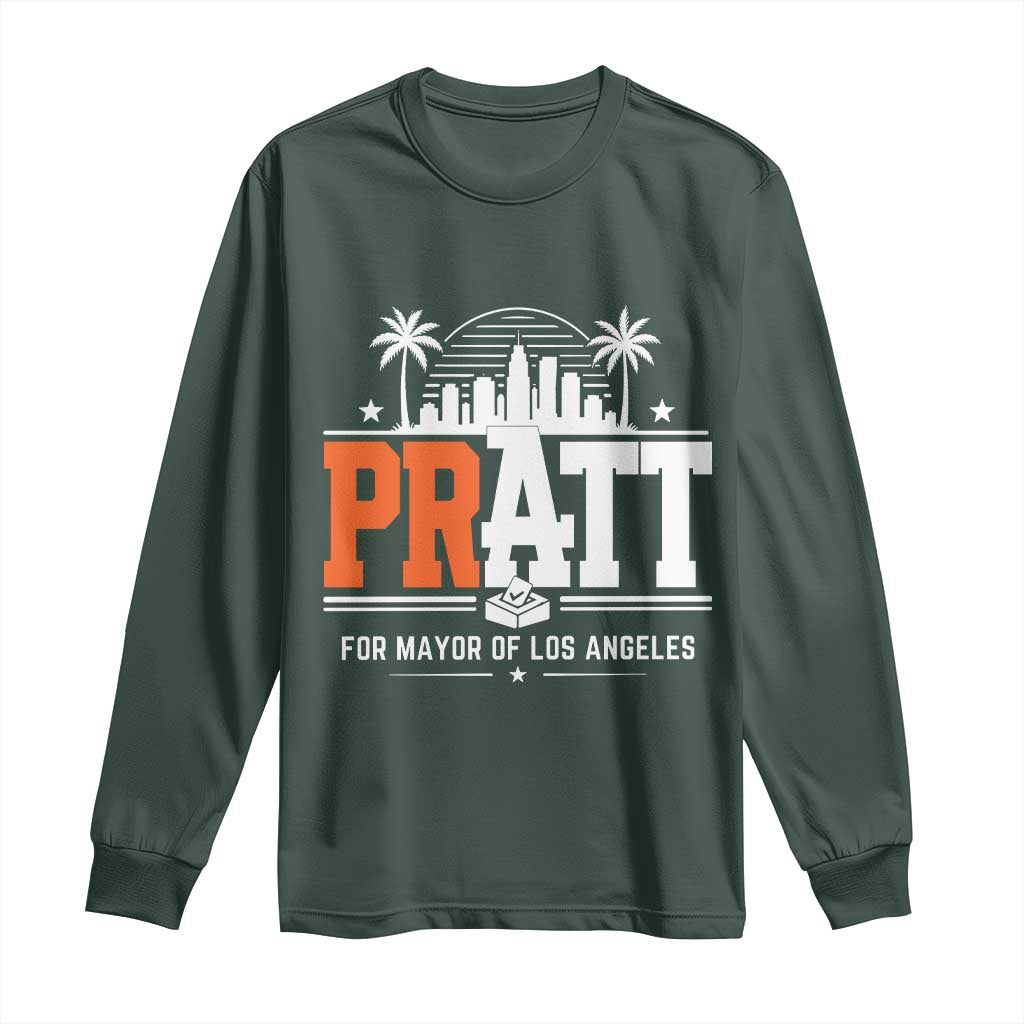 Pratt for Mayor of Los Angeles Retro Skyline Graphic Long Sleeve Shirt Support Local Leadership LA City California Pride TS02 Dark Forest Green Print Your Wear