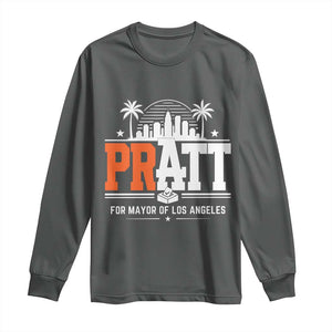 Pratt for Mayor of Los Angeles Retro Skyline Graphic Long Sleeve Shirt Support Local Leadership LA City California Pride TS02 Dark Heather Print Your Wear