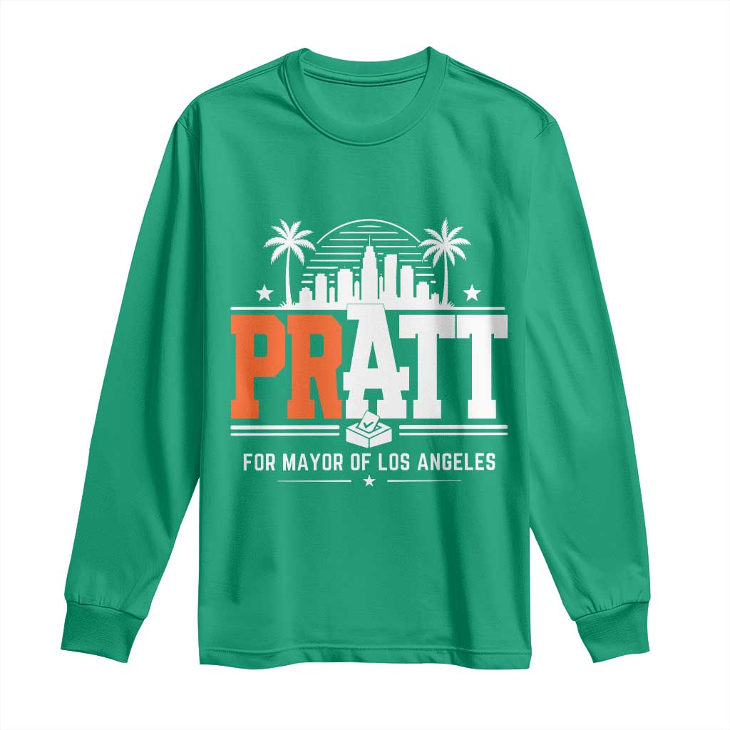 Pratt for Mayor of Los Angeles Retro Skyline Graphic Long Sleeve Shirt Support Local Leadership LA City California Pride TS02 Irish Green Print Your Wear