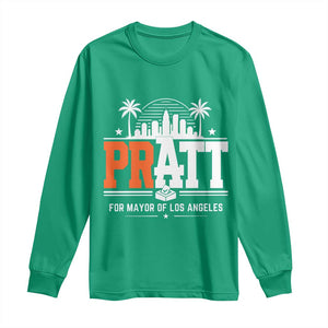Pratt for Mayor of Los Angeles Retro Skyline Graphic Long Sleeve Shirt Support Local Leadership LA City California Pride TS02 Irish Green Print Your Wear