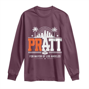 Pratt for Mayor of Los Angeles Retro Skyline Graphic Long Sleeve Shirt Support Local Leadership LA City California Pride TS02 Maroon Print Your Wear