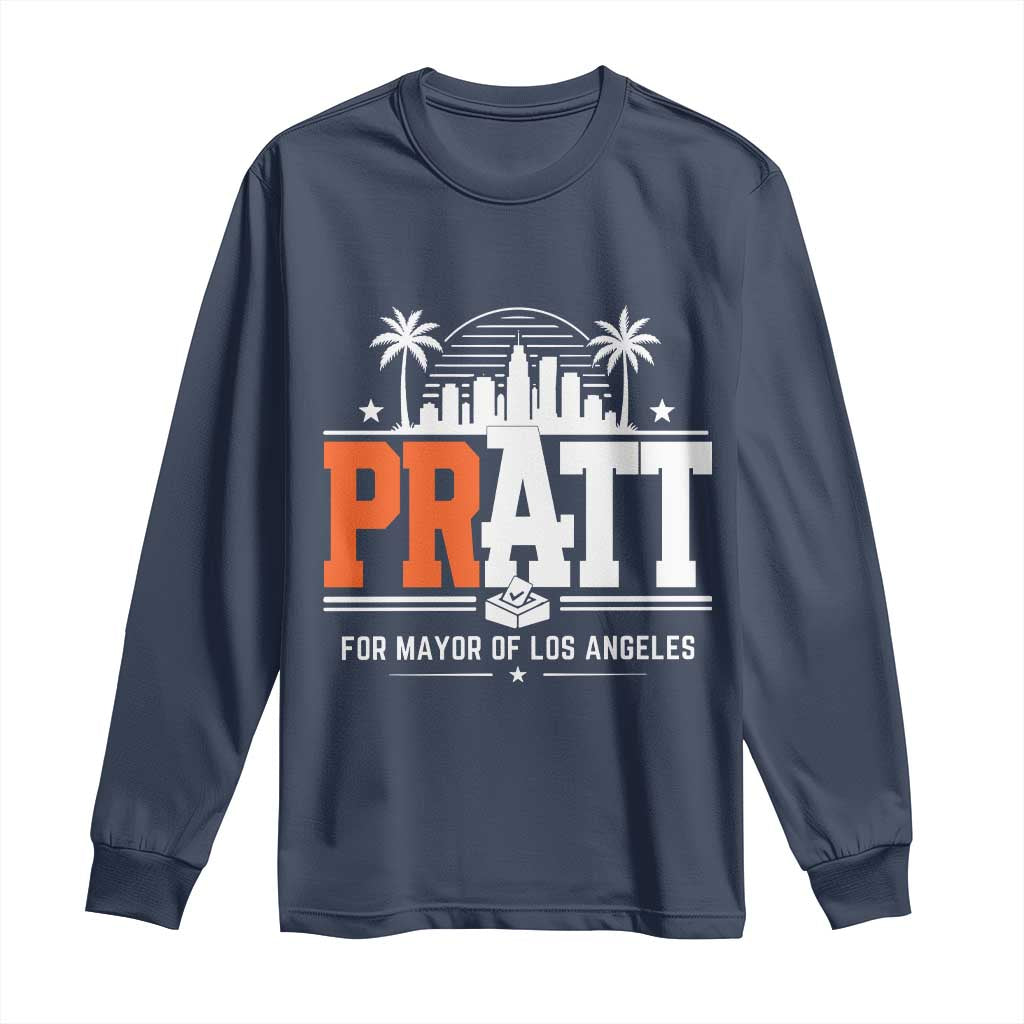 Pratt for Mayor of Los Angeles Retro Skyline Graphic Long Sleeve Shirt Support Local Leadership LA City California Pride TS02 Navy Print Your Wear