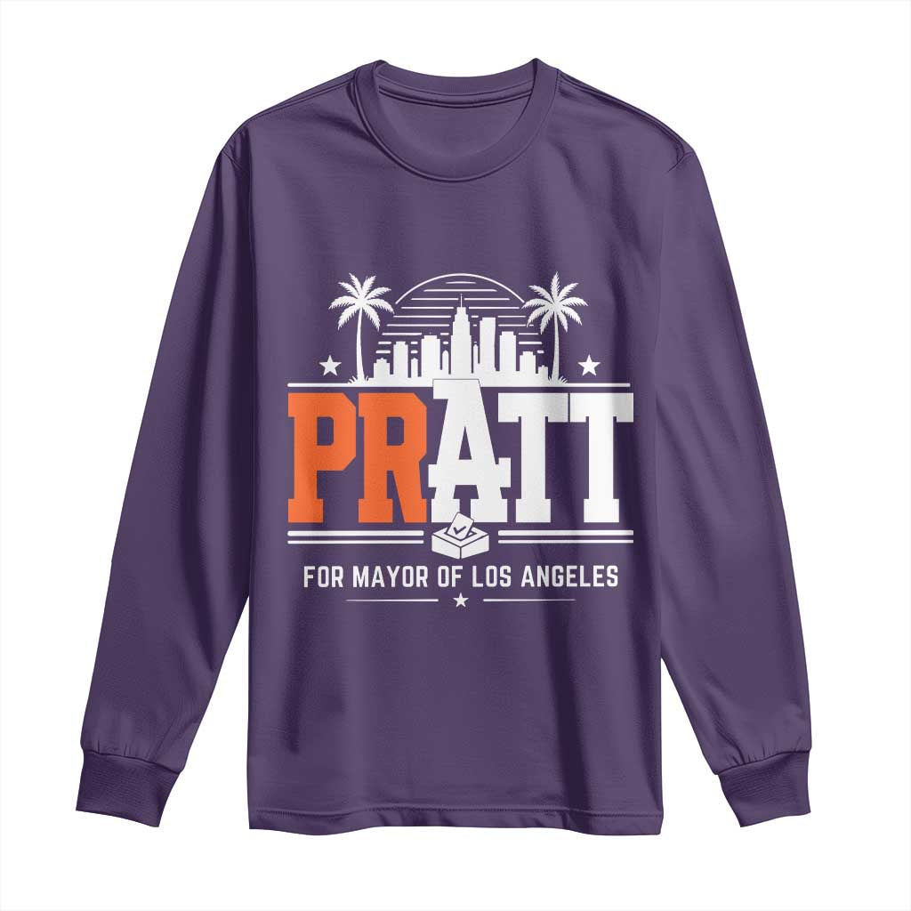 Pratt for Mayor of Los Angeles Retro Skyline Graphic Long Sleeve Shirt Support Local Leadership LA City California Pride TS02 Purple Print Your Wear