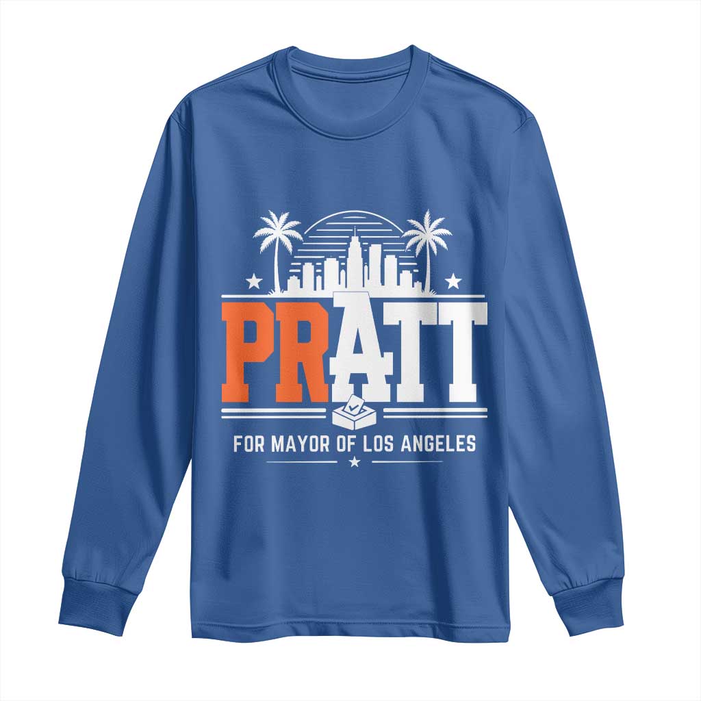 Pratt for Mayor of Los Angeles Retro Skyline Graphic Long Sleeve Shirt Support Local Leadership LA City California Pride TS02 Royal Blue Print Your Wear