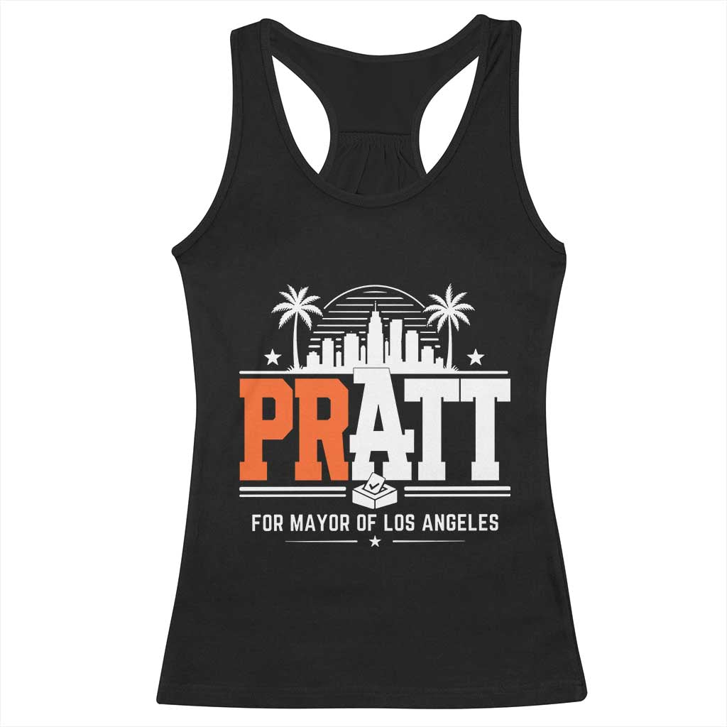 Pratt for Mayor of Los Angeles Retro Skyline Graphic Racerback Tank Top Support Local Leadership LA City California Pride TS02 Black Print Your Wear