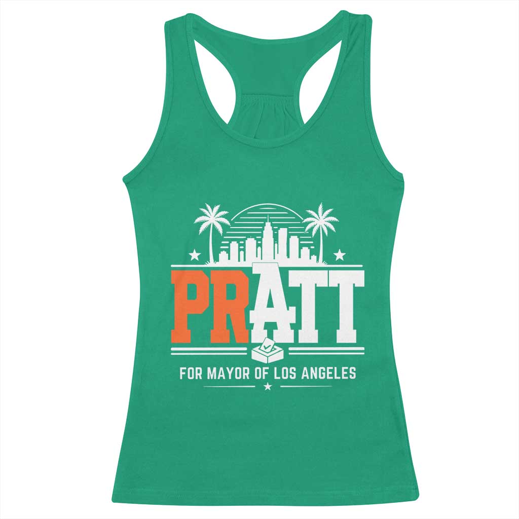 Pratt for Mayor of Los Angeles Retro Skyline Graphic Racerback Tank Top Support Local Leadership LA City California Pride TS02 Irish Green Print Your Wear