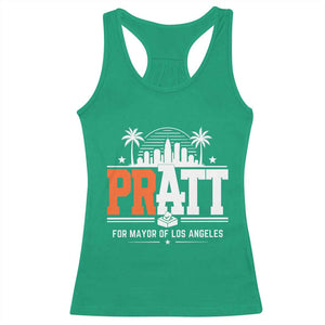 Pratt for Mayor of Los Angeles Retro Skyline Graphic Racerback Tank Top Support Local Leadership LA City California Pride TS02 Irish Green Print Your Wear