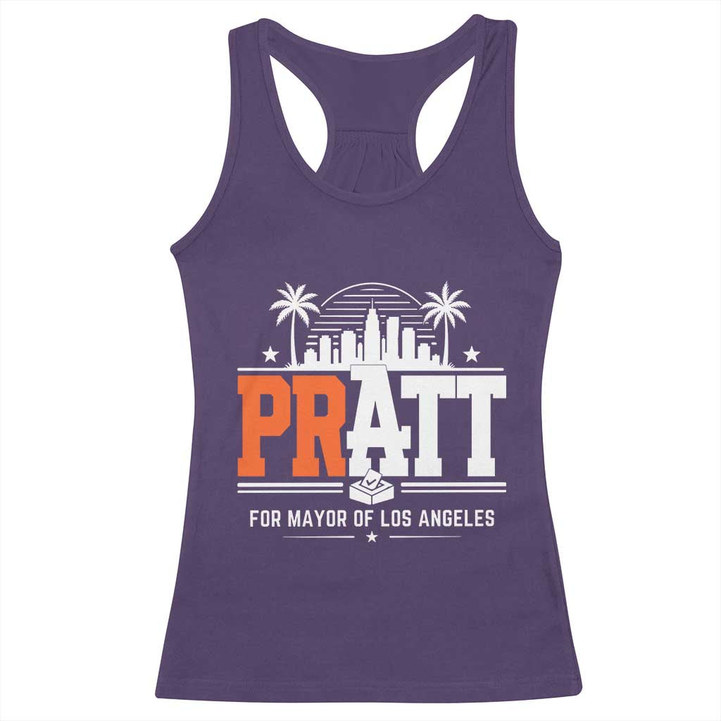 Pratt for Mayor of Los Angeles Retro Skyline Graphic Racerback Tank Top Support Local Leadership LA City California Pride TS02 Purple Print Your Wear