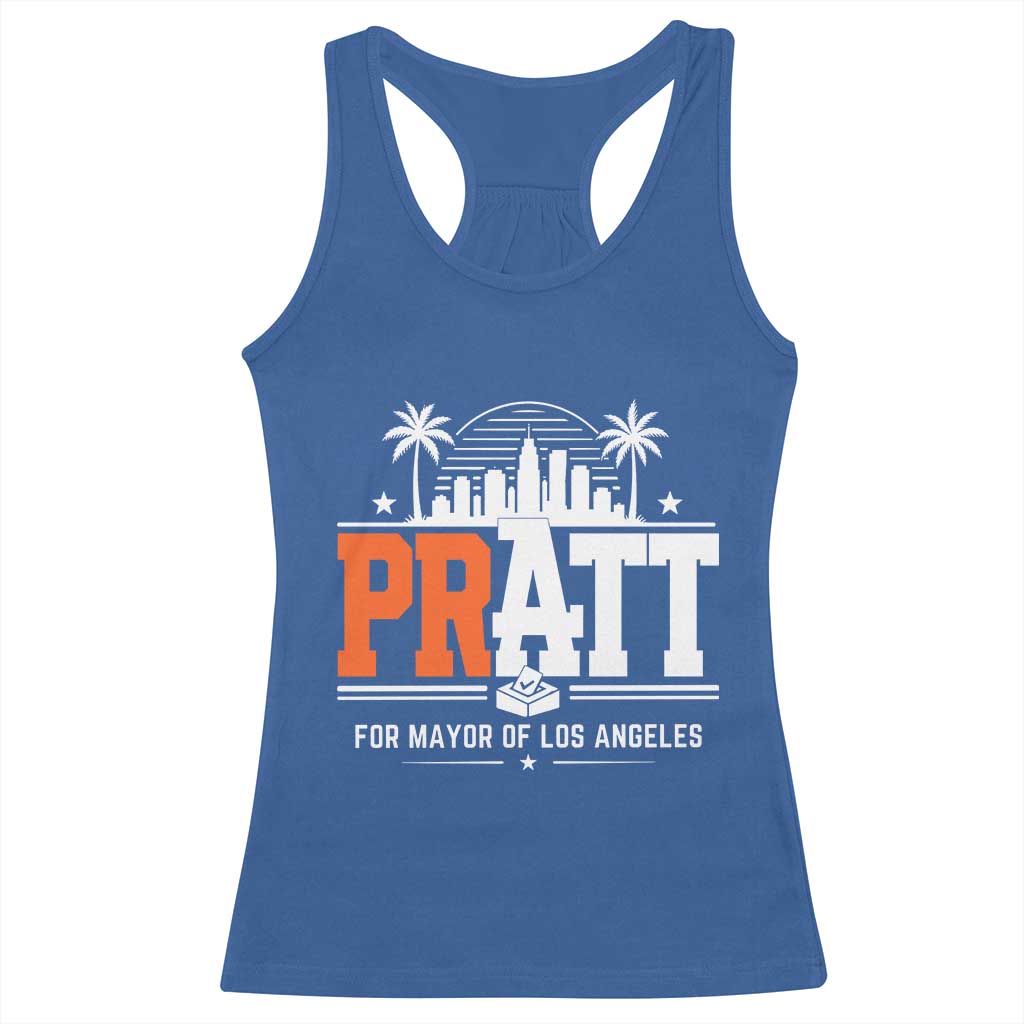 Pratt for Mayor of Los Angeles Retro Skyline Graphic Racerback Tank Top Support Local Leadership LA City California Pride TS02 Royal Blue Print Your Wear