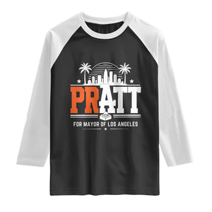 Pratt for Mayor of Los Angeles Retro Skyline Graphic Raglan Shirt Support Local Leadership LA City California Pride TS02 Black White Print Your Wear