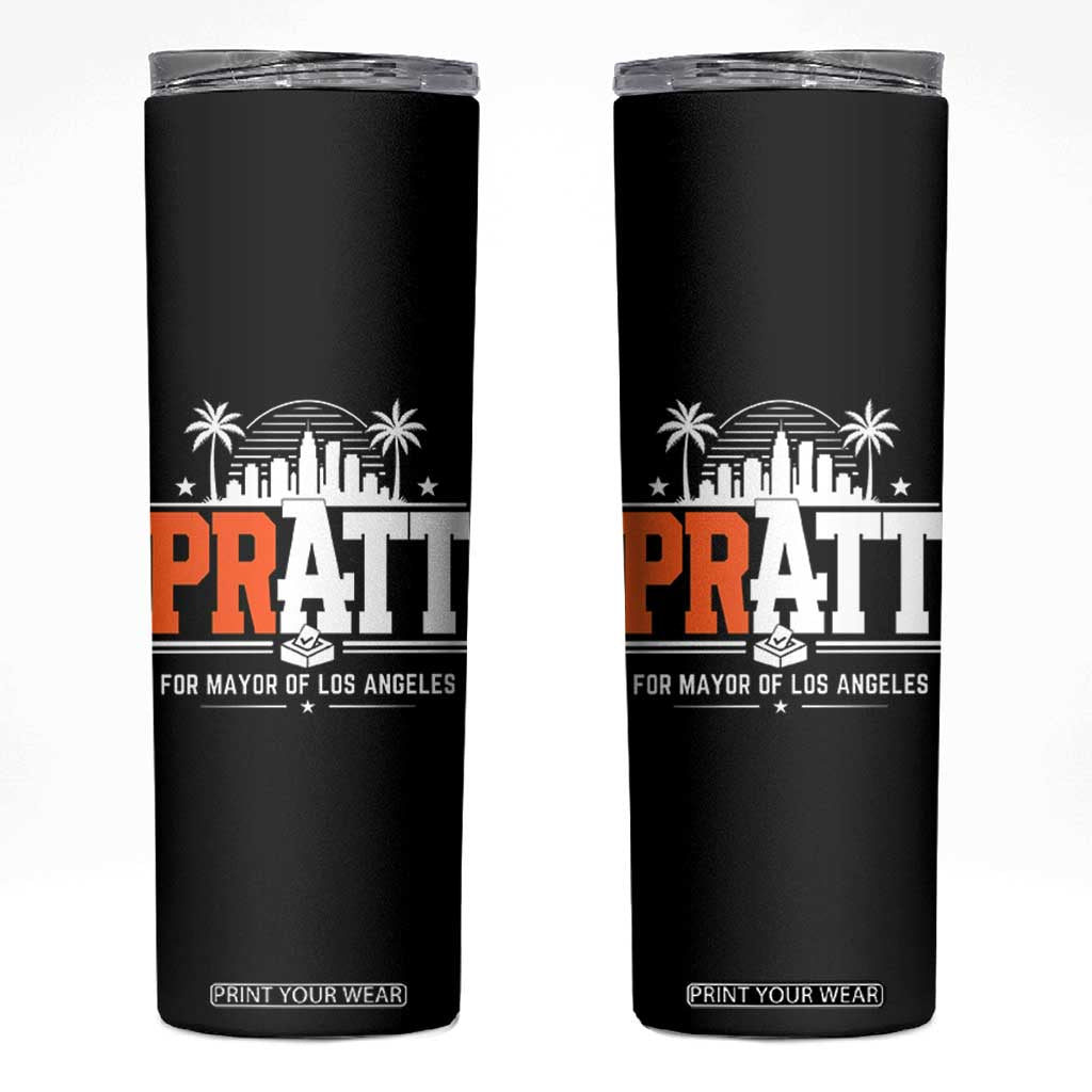 Pratt for Mayor of Los Angeles Retro Skyline Graphic Skinny Tumbler Support Local Leadership LA City California Pride TS02 Black Print Your Wear