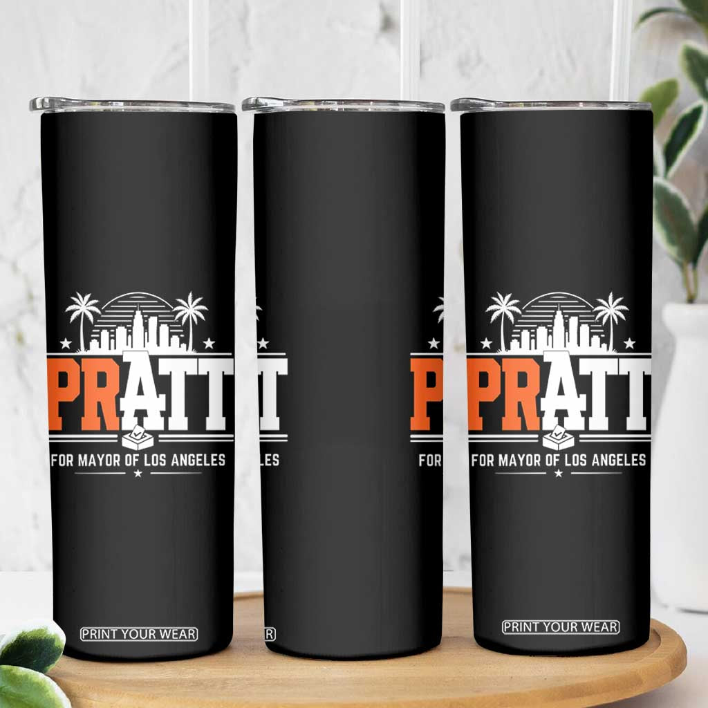 Pratt for Mayor of Los Angeles Retro Skyline Graphic Skinny Tumbler Support Local Leadership LA City California Pride TS02 Print Your Wear
