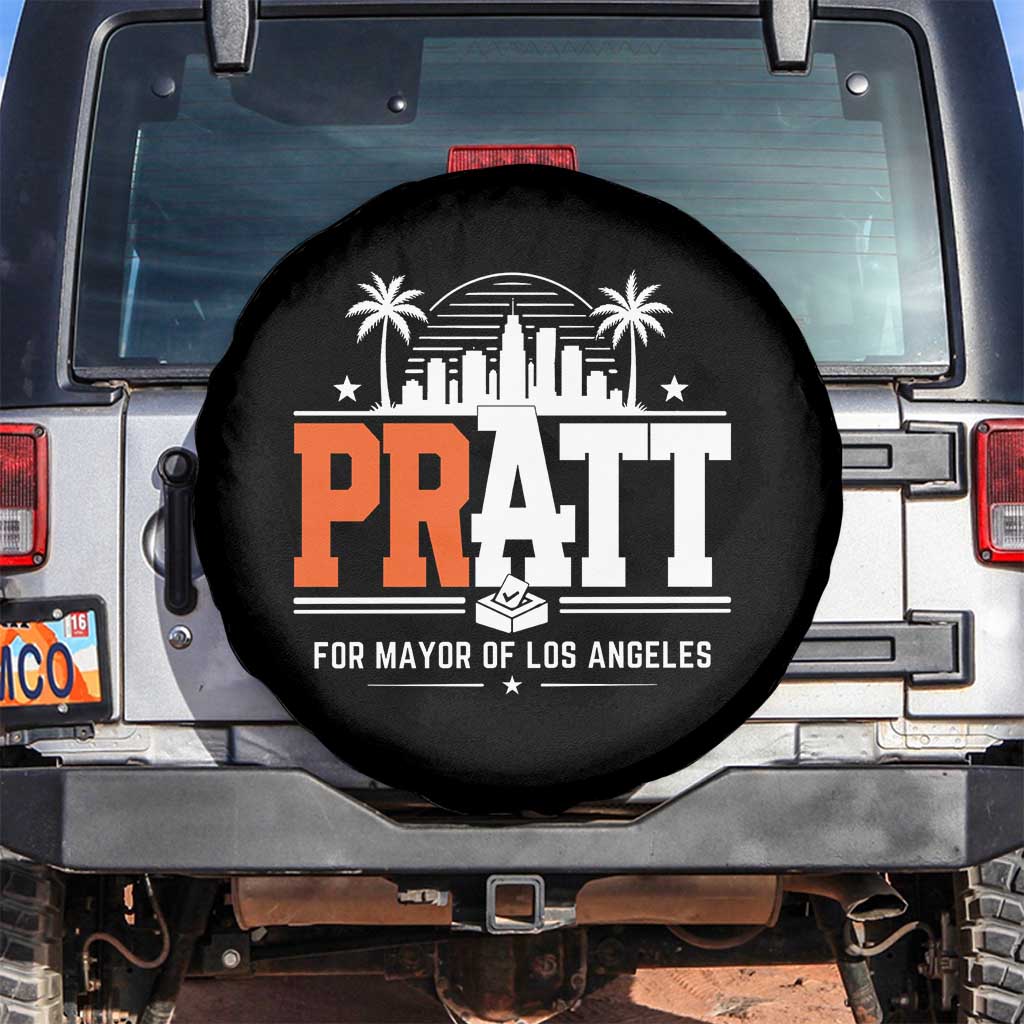 Pratt for Mayor of Los Angeles Retro Skyline Graphic Spare Tire Cover Support Local Leadership LA City California Pride TS02 No hole Black Print Your Wear