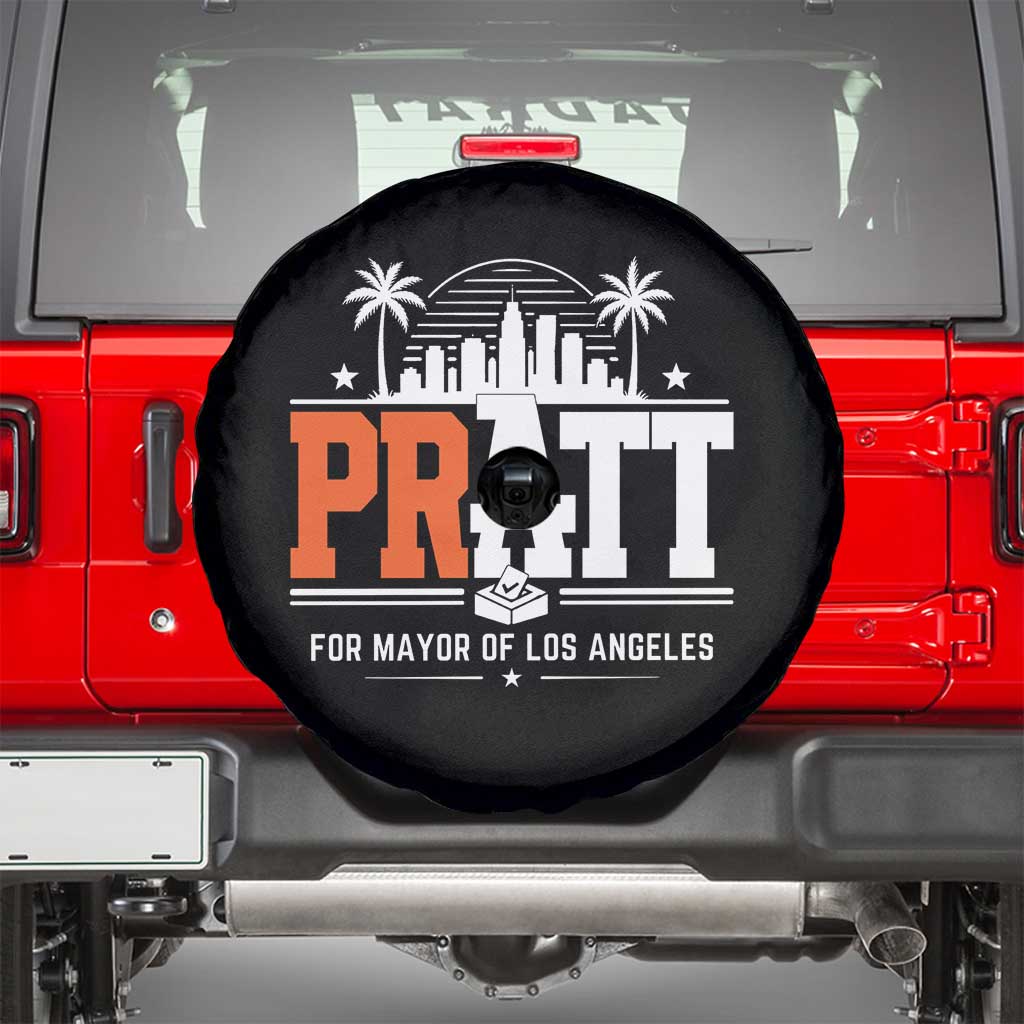 Pratt for Mayor of Los Angeles Retro Skyline Graphic Spare Tire Cover Support Local Leadership LA City California Pride TS02 Black Print Your Wear