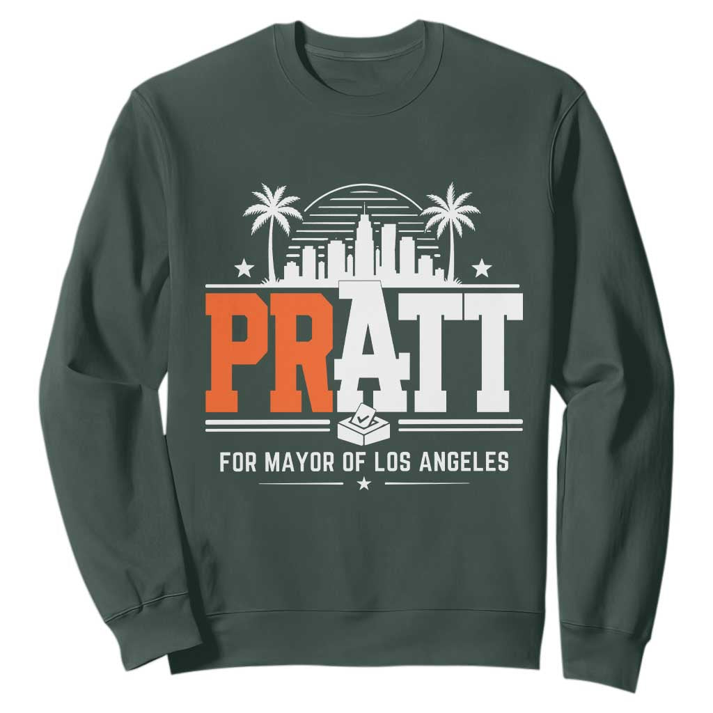 Pratt for Mayor of Los Angeles Retro Skyline Graphic Sweatshirt Support Local Leadership LA City California Pride TS02 Dark Forest Green Print Your Wear