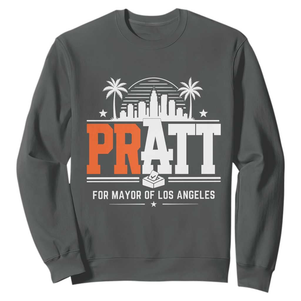 Pratt for Mayor of Los Angeles Retro Skyline Graphic Sweatshirt Support Local Leadership LA City California Pride TS02 Dark Heather Print Your Wear