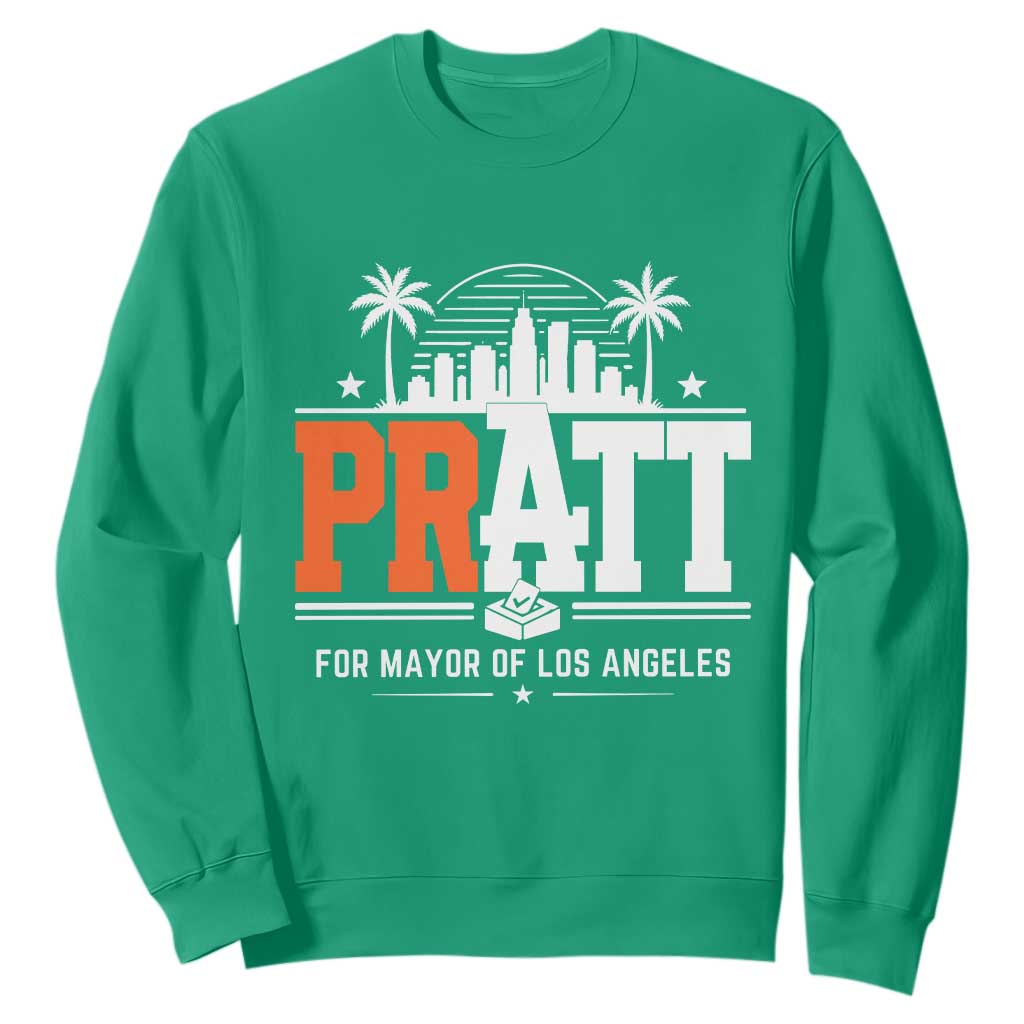 Pratt for Mayor of Los Angeles Retro Skyline Graphic Sweatshirt Support Local Leadership LA City California Pride TS02 Irish Green Print Your Wear