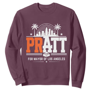 Pratt for Mayor of Los Angeles Retro Skyline Graphic Sweatshirt Support Local Leadership LA City California Pride TS02 Maroon Print Your Wear