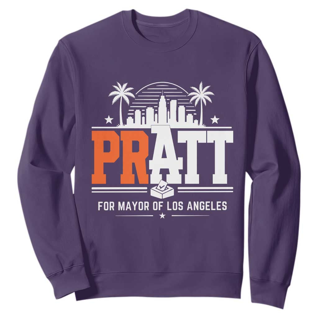 Pratt for Mayor of Los Angeles Retro Skyline Graphic Sweatshirt Support Local Leadership LA City California Pride TS02 Purple Print Your Wear