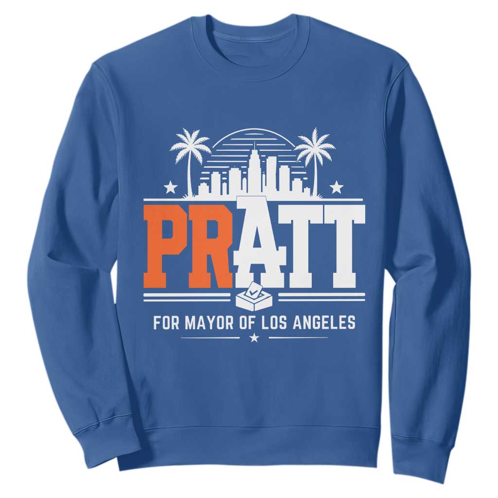 Pratt for Mayor of Los Angeles Retro Skyline Graphic Sweatshirt Support Local Leadership LA City California Pride TS02 Royal Blue Print Your Wear