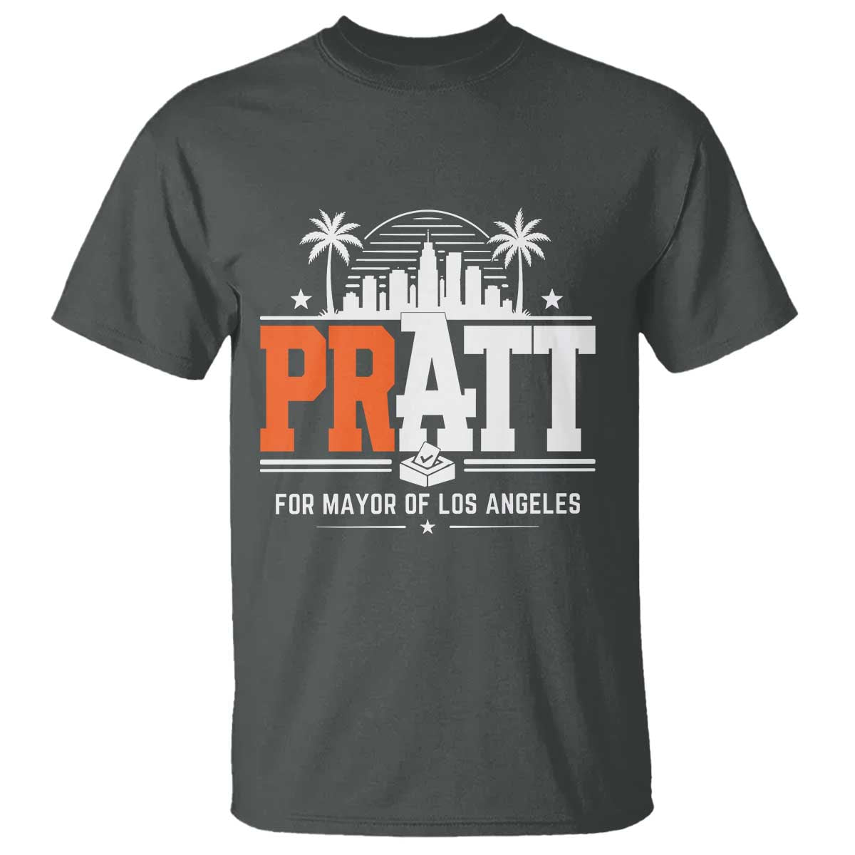 Pratt for Mayor of Los Angeles Retro Skyline Graphic T Shirt Support Local Leadership LA City California Pride TS02 Dark Heather Print Your Wear