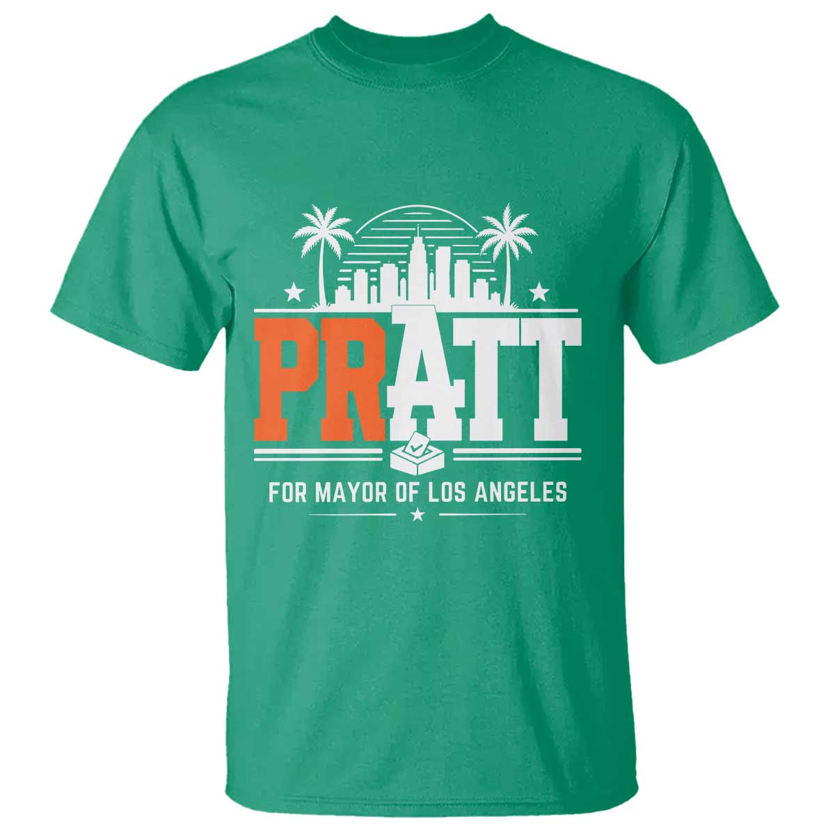 Pratt for Mayor of Los Angeles Retro Skyline Graphic T Shirt Support Local Leadership LA City California Pride TS02 Irish Green Print Your Wear