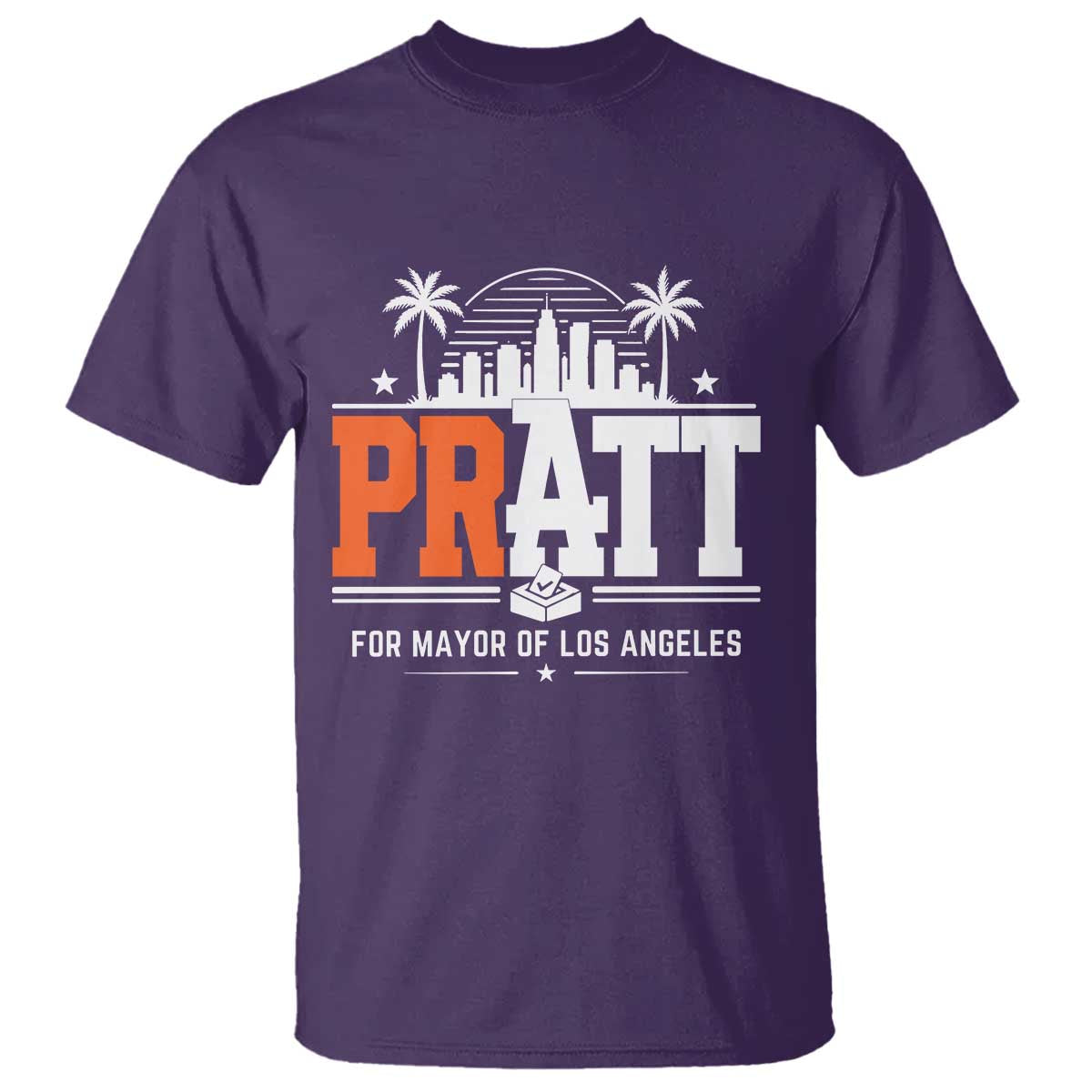 Pratt for Mayor of Los Angeles Retro Skyline Graphic T Shirt Support Local Leadership LA City California Pride TS02 Purple Print Your Wear