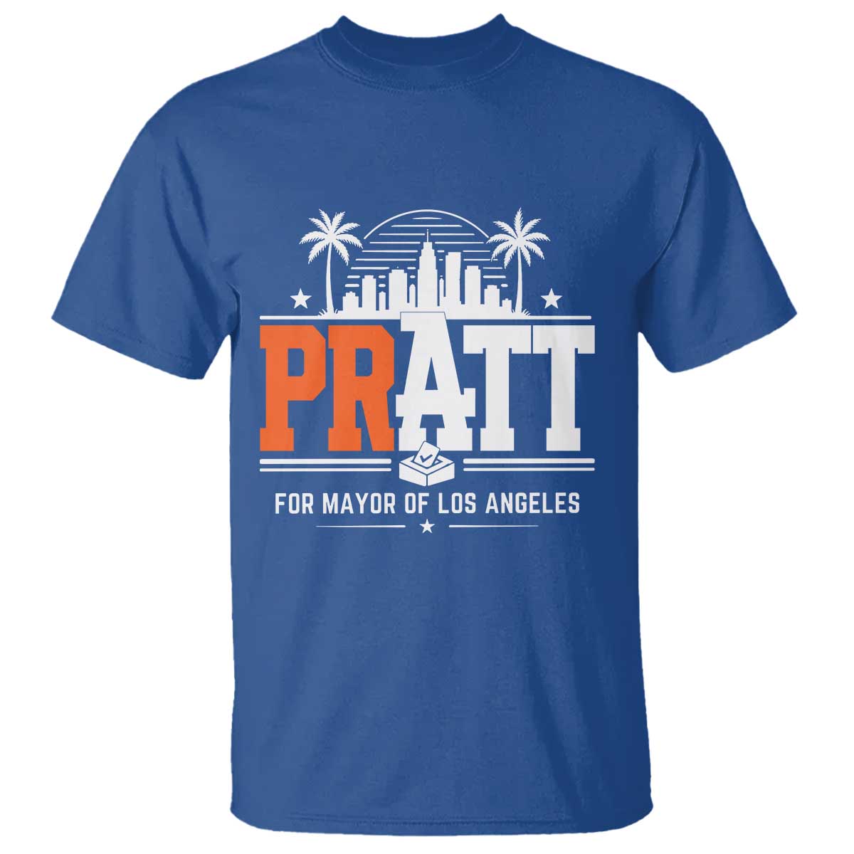 Pratt for Mayor of Los Angeles Retro Skyline Graphic T Shirt Support Local Leadership LA City California Pride TS02 Royal Blue Print Your Wear