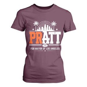 Pratt for Mayor of Los Angeles Retro Skyline Graphic T Shirt For Women Support Local Leadership LA City California Pride TS02 Maroon Print Your Wear