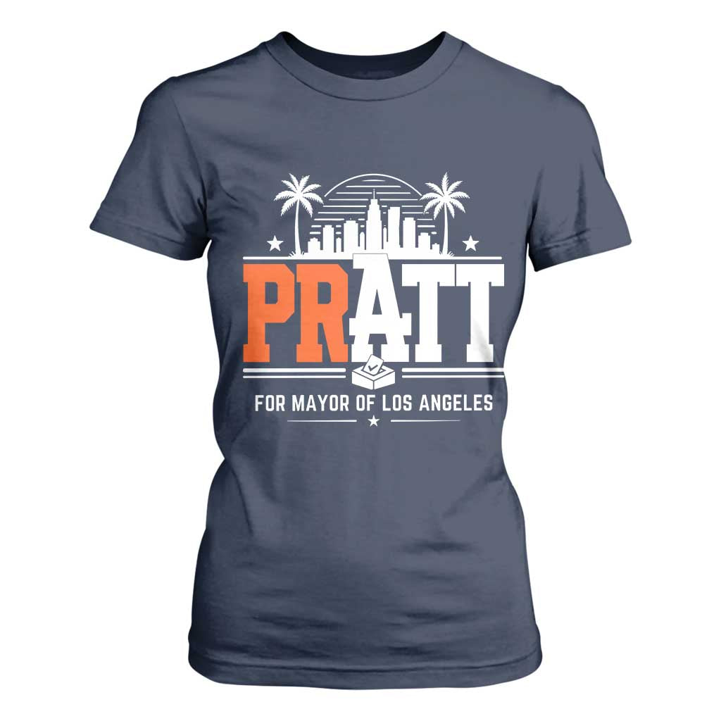 Pratt for Mayor of Los Angeles Retro Skyline Graphic T Shirt For Women Support Local Leadership LA City California Pride TS02 Navy Print Your Wear
