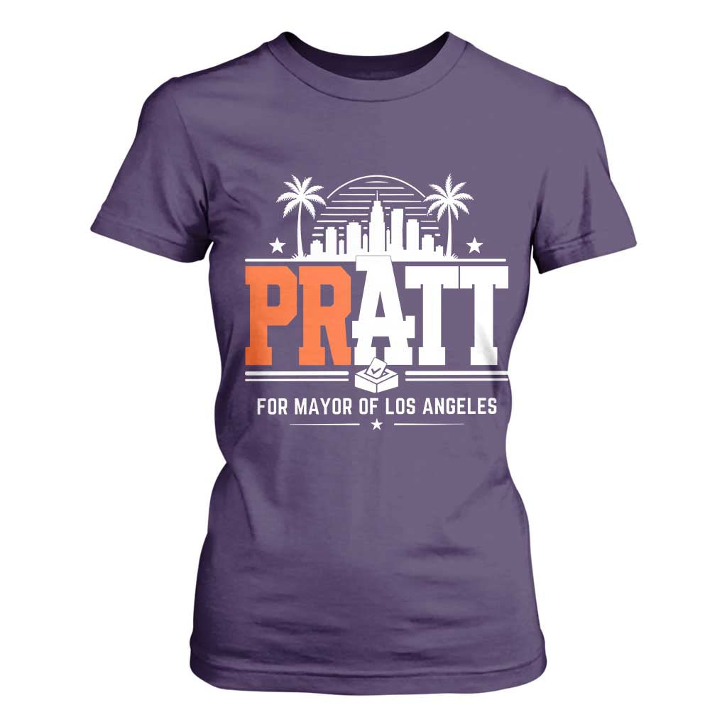 Pratt for Mayor of Los Angeles Retro Skyline Graphic T Shirt For Women Support Local Leadership LA City California Pride TS02 Purple Print Your Wear