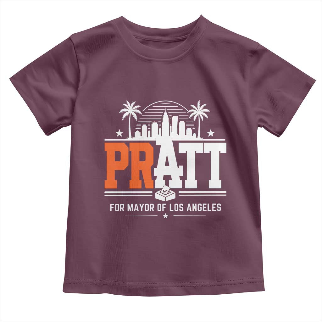 Pratt for Mayor of Los Angeles Retro Skyline Graphic Toddler T Shirt Support Local Leadership LA City California Pride TS02 Maroon Print Your Wear
