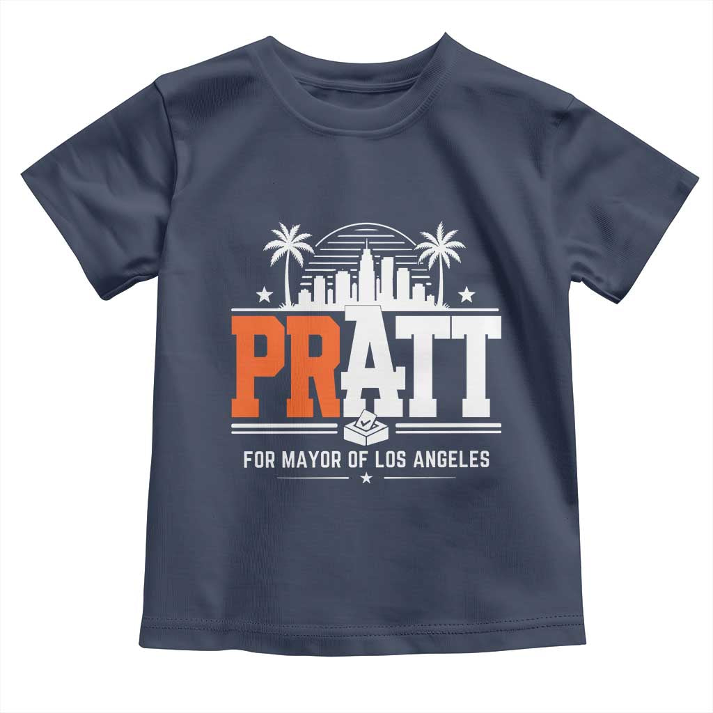 Pratt for Mayor of Los Angeles Retro Skyline Graphic Toddler T Shirt Support Local Leadership LA City California Pride TS02 Navy Print Your Wear