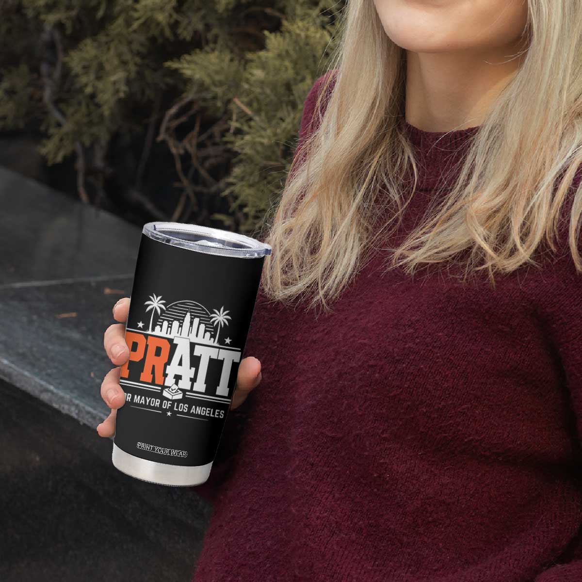 Pratt for Mayor of Los Angeles Retro Skyline Graphic Tumbler Cup Support Local Leadership LA City California Pride TS02 Print Your Wear