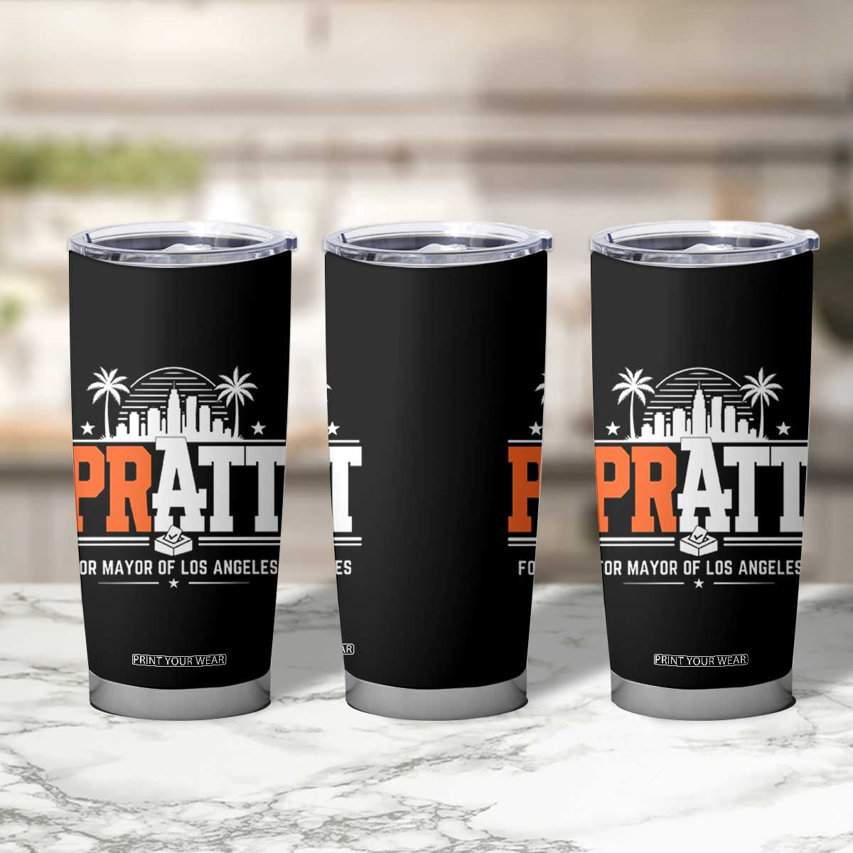 Pratt for Mayor of Los Angeles Retro Skyline Graphic Tumbler Cup Support Local Leadership LA City California Pride TS02 Print Your Wear