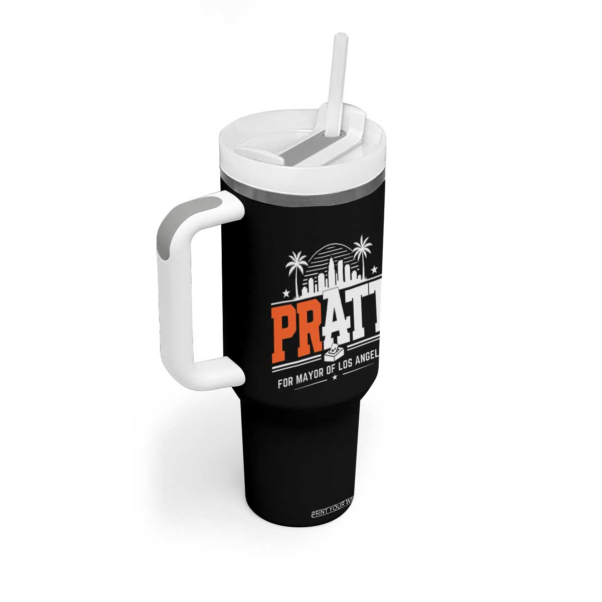 Pratt for Mayor of Los Angeles Retro Skyline Graphic Tumbler With Handle Support Local Leadership LA City California Pride TS02 Print Your Wear