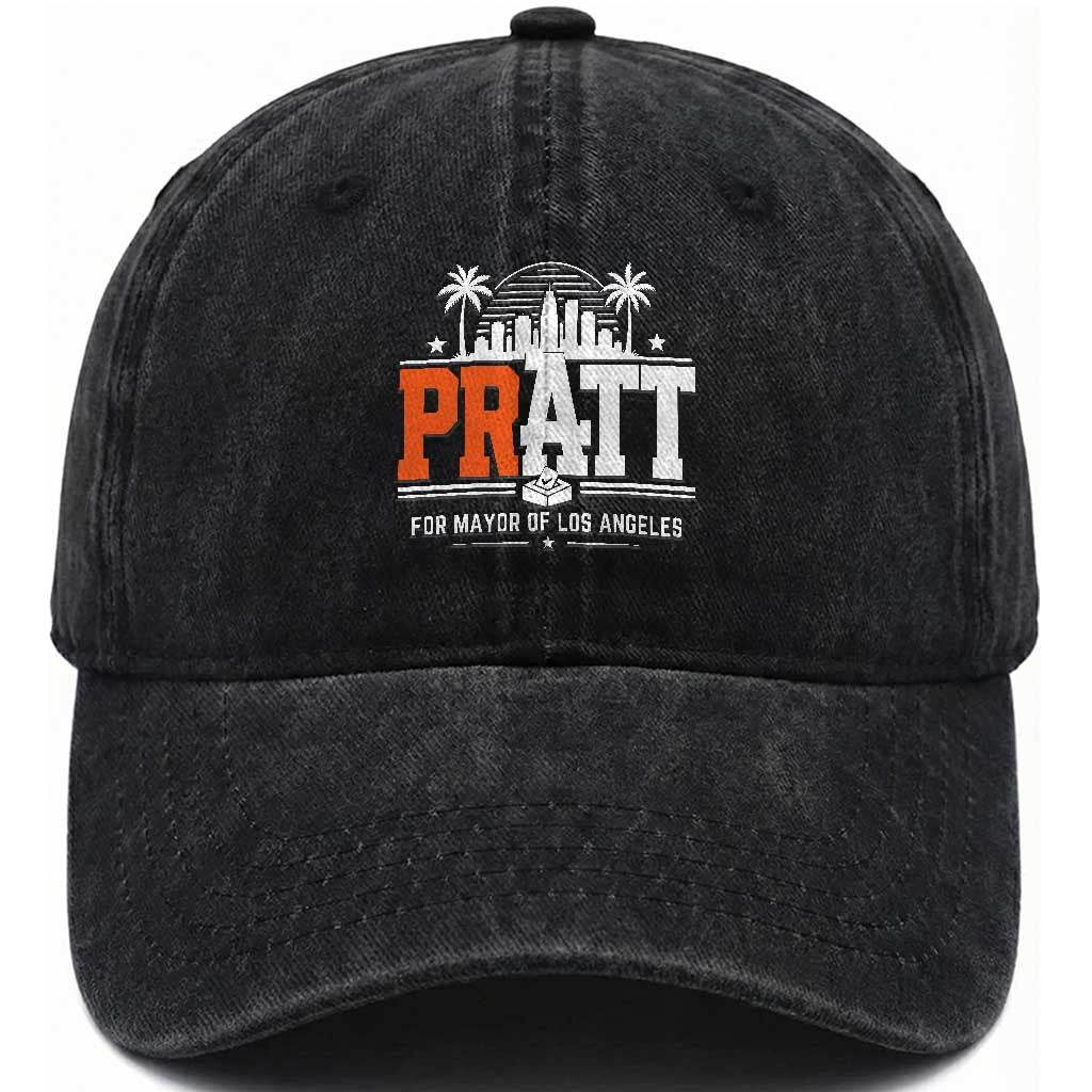 Pratt for Mayor of Los Angeles Retro Skyline Graphic Washed Cotton Baseball Cap Support Local Leadership LA City California Pride TS02 Print Your Wear