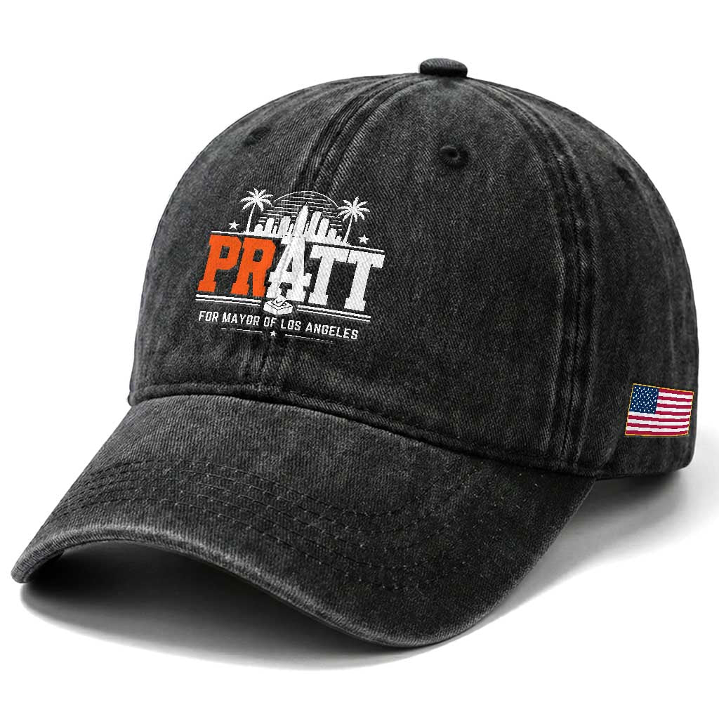 Pratt for Mayor of Los Angeles Retro Skyline Graphic Washed Cotton Baseball Cap Support Local Leadership LA City California Pride TS02 Print Your Wear